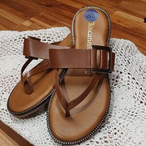 Toscanella Italian Made Sandals Brown Slip On Never Worn SZ: 8.5